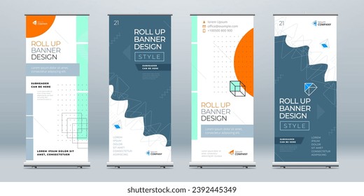 Business Roll Up Banner Set Abstract Roll up background for Presentation. Vertical rollup, x-stand, exhibition display, Retractable banner stand or flag design layout for conference, forum.