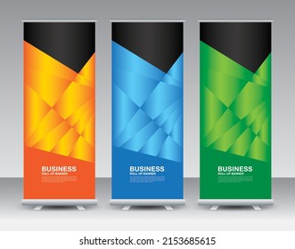 Business Roll Up banner set, roll up banner design, banner stand or flag design, j-flag, x stand, x banner, exhibition show, Stand Design, poster, ads, geometric background template, vector