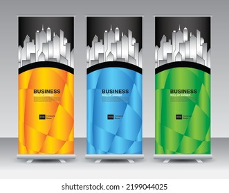 Business Roll Up banner set, roll up banner design, banner stand or flag design, j-flag, x stand, x banner, exhibition show, Stand Design, poster, ads, geometric background template, vector