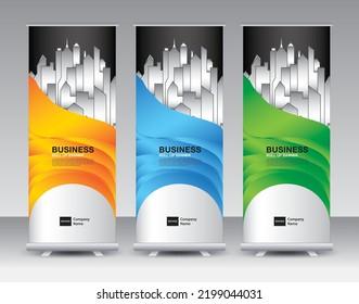Business Roll Up banner set, roll up banner design, banner stand or flag design, j-flag, x stand, x banner, exhibition show, Stand Design, poster, ads, geometric background template, vector