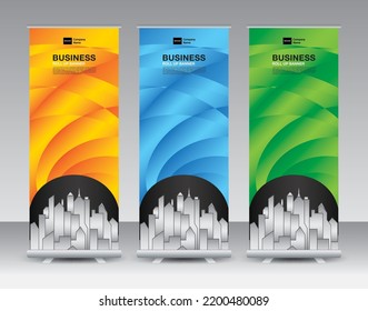 Business Roll Up banner set, roll up banner design, banner stand or flag design, j-flag, x stand, x banner, exhibition show, Stand Design, poster, ads, geometric background template, vector