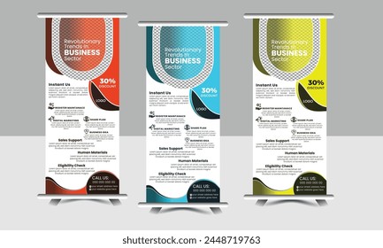 Diseño creativo de la base de Anuncio de Business Roll Up. Diseño de diseño de banderín o soporte de Anuncio de venta. Publicidad moderna de la exposición eps10. Diseño de tendencia geométrica.