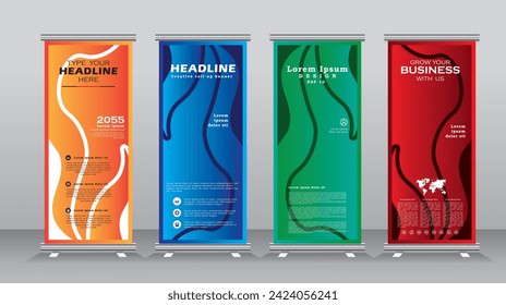 Business Roll Up Banner stand design template for exhibition, fair, show, exposition, expo, presentation, festival, parade, events, roll up banner, Pull up, Vertical Banner,