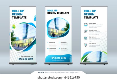 Business Roll Up Banner Stand. Presentation Concept. Abstract Modern Roll Up Background. Vertical Roll Up Template Billboard, Banner Stand Or Flag Design Layout. Poster For Conference, Forum, Shop