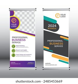 Business Roll up banner stand template design, for brochure, flyer, infographics. modern advertising. vector illustration