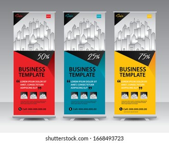 Business Roll Up Banner stand vector diseño creativo. Diseño de banner de venta o diseño de bandera. Vector de exposición moderna eps10. Diseño geométrico de tendencias.
