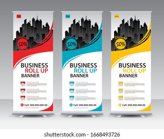 Business Roll Up Banner stand vector creative design. Sale banner stand or flag design layout. Modern Exhibition Advertising vector eps10. Trend design geometric.  Banner design
