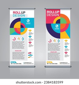 Business Roll Up banner. Standee Design with geometric shapes. colorful Bauhaus roll up banner design .