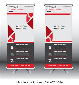 business roll up banner template . gray and red color codes