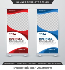 business roll up banner template layout with abstract style use for commercial board and exhibition ads