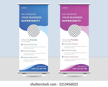 Business Roll Up Banner template. Promotion Banner templates, vertical, pull up design, exhibition display, abstract background.