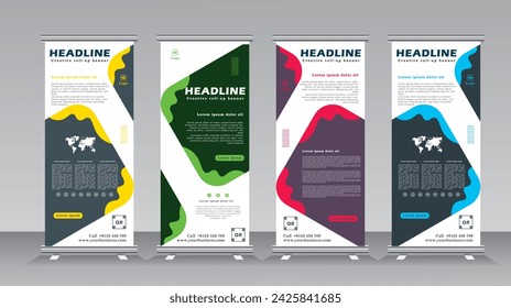 Business Roll Up Banner template set, stand banner design template for exhibition, fair, show, exposition, expo, presentation, festival, parade, events, roll up banner, Pull up, Vertical Banner design