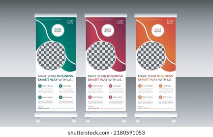 Business roll up banner template, vertical, abstract, pull up, modern x-stand, exhibition display