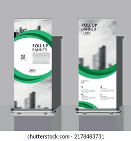 business roll up banner template.vector illustration.geometric graphics.green banner layout.presentation or advertising banner.
