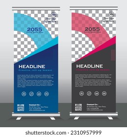 Business Roll up banner vertical template design, for brochure, business, flyer, infographics. modern x-banner and flag-banner advertising. vector illustration