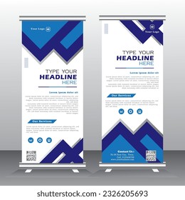 Business Roll up banner vertical template design, business, x-banner and standee banner advertising. vector illustration blue and white roll up banners