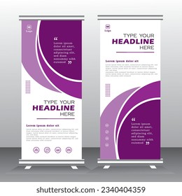 Business Roll up Banner diseño de plantilla vertical con color púrpura, para folletos, negocios, volante, infografías. moderna publicidad de x-banner y banner. ilustración vectorial