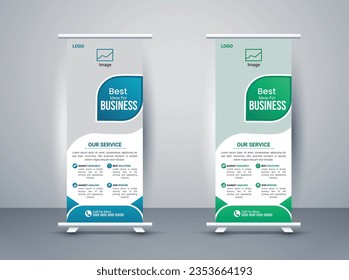 Business Roll up banner vertical template design, Graphic template roll-up for exhibitions, banner for seminars, Presentation and Brochure.