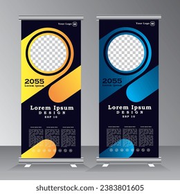 Business Roll up banner vertical template design, roll up banner design with yellow and blue color, vertical banner template, vector eps 10 