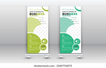 Business Roll up Banner vertikale Vorlage Beschilderung Design für Broschüre, Business, Flyer, Infografiken. Moderne X-Banner und Flag-Banner Werbung. Vektorillustration