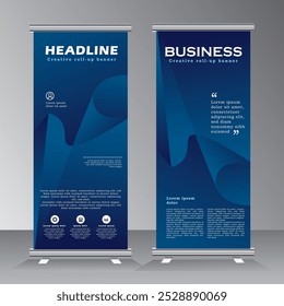 Business Roll-up banner, design de modelo vertical, para brochura, negócios, evento, exposição, publicidade moderna x-banner e bandeira-banner.