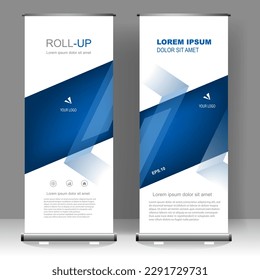 Business Roll up Blue arrow banner vertical template design, for brochure, business, flyer, infographics. modern x-banner and flag-banner advertising. vector illustration