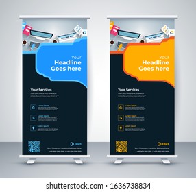 Business Roll Up brochure flyer banner design vertical template vector, cover presentation abstract geometric background, modern publication x-banner and flag-banner, layout in rectangle size