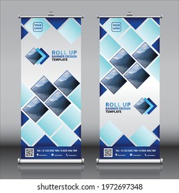 business roll up brochure flyer banner design template vector, abstract geometric background, modern x-banner and flag-banner, vertical rectangle size.
