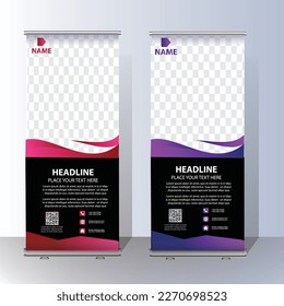 Business Roll Up Design Template. abstract background, modern x-banner, rectangle size green and red colourful design.