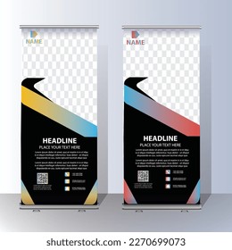 Business Roll Up Design Template. abstract background, modern x-banner, rectangle size green and red colourful design.