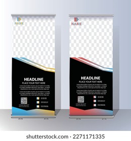 Business Roll Up Design Template. Abstract background, modern x-banner, rectangle size green and red colorful design.