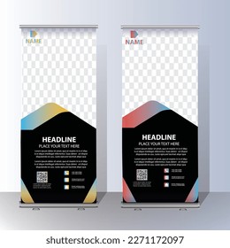 Business Roll Up Design Template. Abstract background, modern x-banner, rectangle size green and red colorful design.