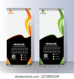 Business Roll Up Design Template. Abstract background, modern x-banner, rectangle size green and red colorful design.