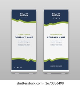 Business Roll Up layout. Presentation template, green and blue brochure or flyer, vertical banner design, cover geometric background, modern publication. Vector, eps10