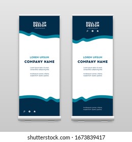 Business Roll Up layout. Presentation template, brochure or flyer in sea colors, vertical banner design, corporate identity cover background, modern publication. Vector, eps10