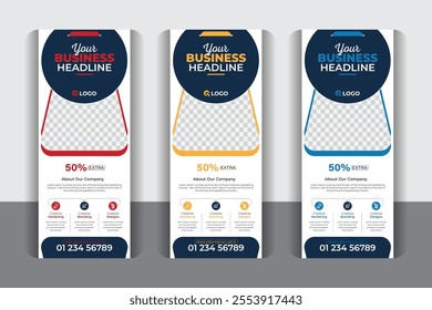 Business roll up pull up banner, x banner, signage advertising Colorful and Modern design.

