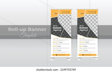 Business Roll Up or Pull up standard Design. Banner template, abstract blue background presentation leaflet, j-flag, x-stand, x-banner, exhibition display