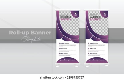 Business Roll Up or Pull up standard Design. Banner template, abstract blue background presentation leaflet, j-flag, x-stand, x-banner, exhibition display