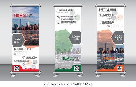 Business Roll Up Set Banner Design Signboard Flyer Template Vector X-banner and Street Business Flag