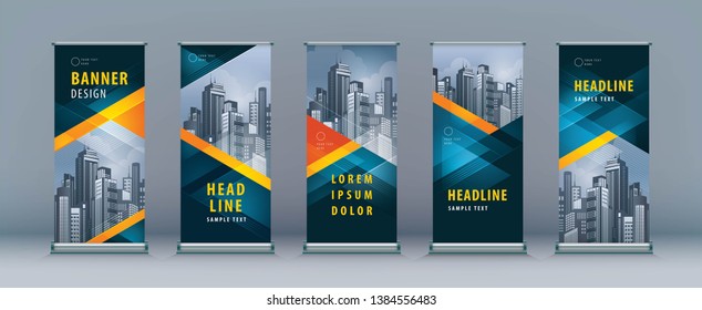 Conjunto de rolagem de negócios. Projeto Standee. Modelo de banner, vetor de fundo de triângulo geométrico abstrato, folheto, apresentação, folheto, j-flag, x-stand, x-banner, exibição de exposição