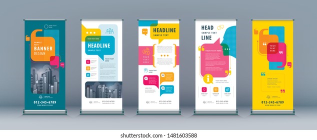 Business Roll Up Set. Standee Design. Banner Template, Abstract Colorful Speech Bubbles vector Brochures, flyer, presentation, leaflet, j-flag, x-stand, exhibition display, social networks,talk bubble