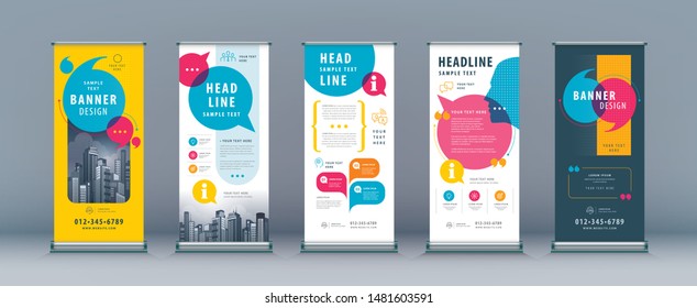 Business Roll Up Set. Standee Design. Banner Template, Abstract Colorful Speech Bubbles vector,flyer, presentation, leaflet, j-flag, x-stand, exhibition display,social networks, talk