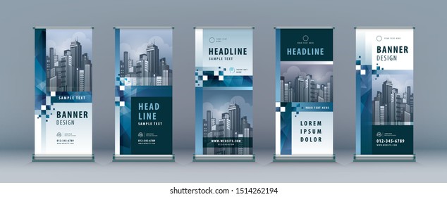 Business Roll Up Set. Standee Design. Banner Template, Abstract Geometric Pixel Background vector, Brochures, flyer, presentation, leaflet, j-flag, x-stand, x-banner, exhibition display