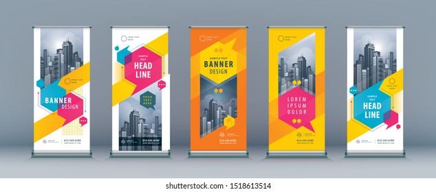 Business Roll Up Set. Standee Design. Banner Template, Abstract Colorful Speech Bubbles vector, flyer, presentation, leaflet, j-flag, x-stand, exhibition display, social, talk bubbles