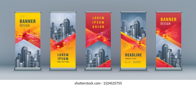 Business Roll Up Set. Standee Design. Banner Template, Abstract Geometric Diamond Background vector, flyer, presentation, leaflet, j-flag, x-stand, x-banner, exhibition display, Website  Template