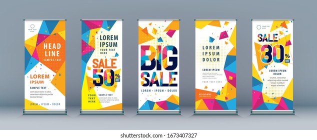 Business Roll Up Set. Standee Design. Banner Template, Abstract Colorful Geometric Polygon and Triangle Splash Background vector brochure, flyer, leaflet, j-flag, x-stand, x-banner, exhibition display