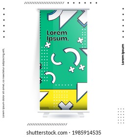 Business Roll Up Set. Standee Design. Banner Template, Abstract Blue Geometric Triangle Background vector, flyer, presentation, leaflet, j-flag, x-stand, x-banner, exhibition display