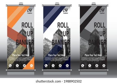 Business Roll Up Set. Standee Design. Banner Template, Abstract, flyer, presentation, leaflet, j-flag, x-stand, x-banner, exhibition display
