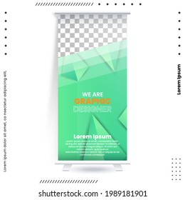 Business Roll Up Set. Standee Design. Banner Template, Abstract Blue Geometric Triangle Background vector, flyer, presentation, leaflet, j-flag, x-stand, x-banner, exhibition display