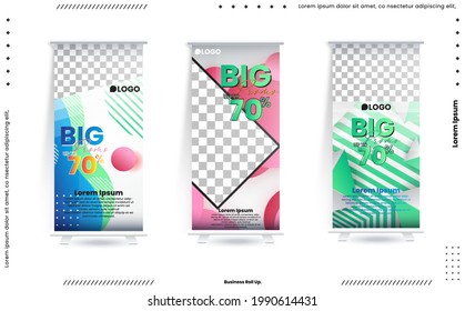 Business Roll Up Set. Standee Design. Banner Template, Abstract Blue Geometric Triangle Background vector, flyer, presentation, leaflet, j-flag, x-stand, x-banner, exhibition display